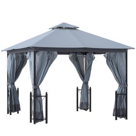13x11 Gazebo with Sides, with Curtains, Removable Netting, Double Vented Roof, 8 Drainage holes, Aluminum Frame and Hooks, for Garden, Backyard,