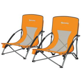 Set of 2 Folding Beach Chairs with Mesh Back, Carry Bag and Cup Holder for Outdoor Camping Lawn Sports Picnic Orange