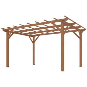 10' x 13' Wood Pergola, Outdoor Gazebo Grape Trellis with Stable Structure for Climbing Plant Support, Dark Brown