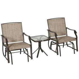 3 Piece Outdoor Glider Chair with Coffee Table Bistro Set, 2 Patio Rocking Swing Chairs with Breathable Sling Fabric, Glass Tabletop, for Backya