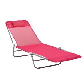 Folding Chaise Lounge Chair, Pool Sun Tanning Chair, Outdoor Lounge Chair with Reclining Back, Breathable Mesh Seat, Headrest for Beach, Yard, P