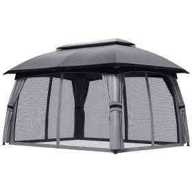 10' x 13' Patio Gazebo, Outdoor Gazebo Canopy Shelter with Netting, Vented Roof for Garden, Dark Gray