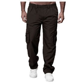 Men's Casual Multi-pocket Loose Straight Cargo Pants (Option: Coffee-S)