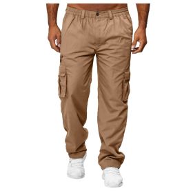 Men's Casual Multi-pocket Loose Straight Cargo Pants (Option: Khaki-S)