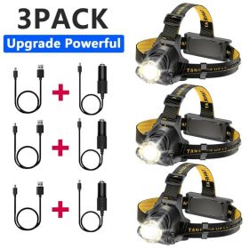 12000000lm LED Headlamp USB Rechargeable Headlight Head Torch Lamp Flashlight (Option: 3pcs)
