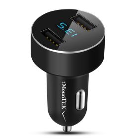 Universal 15W-3.1A Dual USB Car Charger Adapter Aluminum Alloy Fast Car Charging Adapter For IOS Phone XR XS Tablet PC (Option: Black)