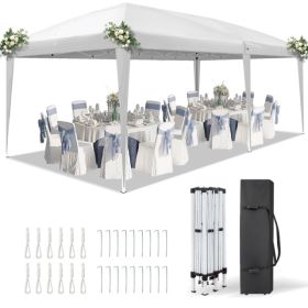 Instant Up Canopy Tent White, No Sidewalls Design, Powder Coated Steel Frame, 10x20mm Crossbar, 210D Oxford Outdoor Folding Tent With Carry Bag, (Option: 75434653)