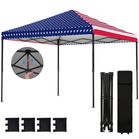10 x 10 ft Pop Up Canopy Tent with One Push Setup, Outdoor Portable Instant Canopy Shelter w/ Roller Bag, American Flag (Option: American Flag-1210x205x220 mm)