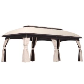 10’ x 20’ Patio Gazebo, Outdoor Gazebo Canopy Shelter with Netting, Vented Roof for Garden, Beige (Option: Beige-1770x550x190 mm)