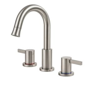 8-Inch Widespread Bathroom Faucet, 2-Handle 3-Hole with 360° Pull-Down Sprayer and Pop-Up Drain, Brushed Nickel (Option: Default Title)
