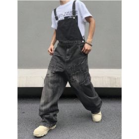 Men Black Denim Overalls Loose Fit Bib Pants Workwear Style Casual Jeans Jumpsuit Wholesale Ready Stock (Option: L167XXXL)