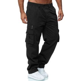 Men's Casual Multi-pocket Loose Straight Cargo Pants (Option: Black-S)