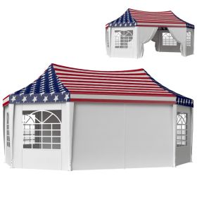 22.3 x 16.4 ft Heavy Duty Party Tent, Outdoot Canopy Tent with 2 Doors and 6 Windows, American Flag (Option: American Flag-2420x230x180 mm)