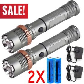 350000000 Lumen Super Bright LED Tactical Flashlight Rechargeable LED Work Light (Option: 2set)