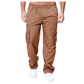 Men's Casual Multi-pocket Loose Straight Cargo Pants (Option: Dark khaki-S)