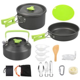 16Pcs Camping Cooking Ware Set Camping Stove Cookware Kit Aluminum Pot Pan Kettle Set with Bowls Knife Fork Spoon Carabiner Spatula Cutting Board (Color: As shown)