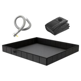 41x41x5.5in Portable Shower Pan Foldable Shower Basin Collapsible Camping Shower Tent Base With Detachable Drain Pipe For Indoor & Outdoor (Option: Black)