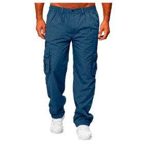 Men's Casual Multi-pocket Loose Straight Cargo Pants (Option: Denim blue-S)