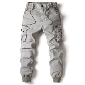 Solid Color Skinny Pants Multi-pocket Men's Working Pants (Option: Light Gray-30)