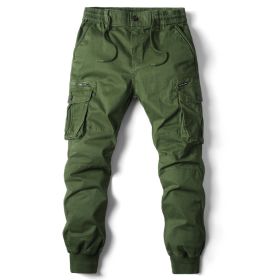 Solid Color Skinny Pants Multi-pocket Men's Working Pants (Option: Olive Green-40)