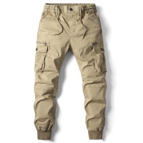 Solid Color Skinny Pants Multi-pocket Men's Working Pants (Option: Khaki-40)