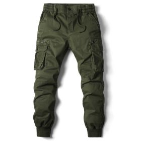 Solid Color Skinny Pants Multi-pocket Men's Working Pants (Option: Army Green-34)